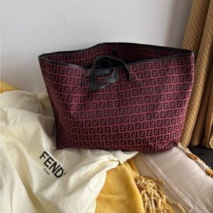 Fendi Red and Black Logo Tote